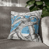 Octopus Kraken Tentacles Blue White Map Ink Art Spun Polyester Square Pillow Case 18 × Home Decor