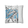 Octopus Kraken Tentacles Blue White Map Ink Art Spun Polyester Square Pillow Case Home Decor