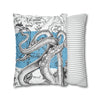 Octopus Kraken Tentacles Blue White Map Ink Art Spun Polyester Square Pillow Case Home Decor