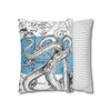 Octopus Kraken Tentacles Blue White Map Ink Art Spun Polyester Square Pillow Case Home Decor