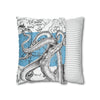 Octopus Kraken Tentacles Blue White Map Ink Art Spun Polyester Square Pillow Case Home Decor