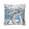 Octopus Kraken Tentacles Blue White Map Ink Art Spun Polyester Square Pillow Case Home Decor