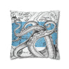 Octopus Kraken Tentacles Blue White Map Ink Art Spun Polyester Square Pillow Case Home Decor