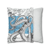 Octopus Kraken Tentacles Blue White Map Ink Art Spun Polyester Square Pillow Case Home Decor