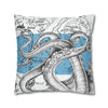 Octopus Kraken Tentacles Blue White Map Ink Art Spun Polyester Square Pillow Case Home Decor