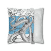 Octopus Kraken Tentacles Blue White Map Ink Art Spun Polyester Square Pillow Case Home Decor