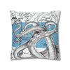 Octopus Kraken Tentacles Blue White Map Ink Art Spun Polyester Square Pillow Case Home Decor