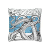 Octopus Kraken Tentacles Blue White Map Ink Art Spun Polyester Square Pillow Case Home Decor