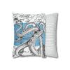 Octopus Kraken Tentacles Blue White Map Ink Art Spun Polyester Square Pillow Case Home Decor