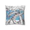 Octopus Kraken Tentacles Blue White Map Ink Art Spun Polyester Square Pillow Case Home Decor