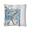 Octopus Kraken Tentacles Blue White Map Ink Art Spun Polyester Square Pillow Case Home Decor