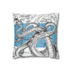 Octopus Kraken Tentacles Blue White Map Ink Art Spun Polyester Square Pillow Case Home Decor