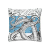 Octopus Kraken Tentacles Blue White Map Ink Art Spun Polyester Square Pillow Case Home Decor