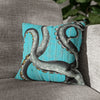 Octopus Kraken Tentacles Grey Teal Wood Ink Art Spun Polyester Square Pillow Case 14 × Home Decor