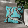 Octopus Kraken Tentacles Grey Teal Wood Ink Art Spun Polyester Square Pillow Case 16 × Home Decor