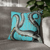 Octopus Kraken Tentacles Grey Teal Wood Ink Art Spun Polyester Square Pillow Case 18 × Home Decor