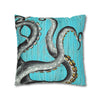 Octopus Kraken Tentacles Grey Teal Wood Ink Art Spun Polyester Square Pillow Case Home Decor