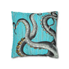 Octopus Kraken Tentacles Grey Teal Wood Ink Art Spun Polyester Square Pillow Case Home Decor