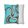 Octopus Kraken Tentacles Grey Teal Wood Ink Art Spun Polyester Square Pillow Case Home Decor