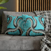 Octopus Kraken Tentacles Grey Teal Wood Ink Art Spun Polyester Square Pillow Case Home Decor