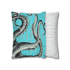 Octopus Kraken Tentacles Grey Teal Wood Ink Art Spun Polyester Square Pillow Case Home Decor