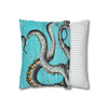 Octopus Kraken Tentacles Grey Teal Wood Ink Art Spun Polyester Square Pillow Case Home Decor