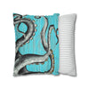 Octopus Kraken Tentacles Grey Teal Wood Ink Art Spun Polyester Square Pillow Case Home Decor