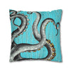 Octopus Kraken Tentacles Grey Teal Wood Ink Art Spun Polyester Square Pillow Case Home Decor