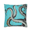 Octopus Kraken Tentacles Grey Teal Wood Ink Art Spun Polyester Square Pillow Case Home Decor