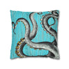 Octopus Kraken Tentacles Grey Teal Wood Ink Art Spun Polyester Square Pillow Case Home Decor