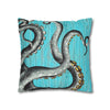 Octopus Kraken Tentacles Grey Teal Wood Ink Art Spun Polyester Square Pillow Case Home Decor