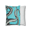 Octopus Kraken Tentacles Grey Teal Wood Ink Art Spun Polyester Square Pillow Case Home Decor