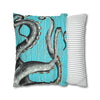 Octopus Kraken Tentacles Grey Teal Wood Ink Art Spun Polyester Square Pillow Case Home Decor