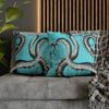 Octopus Kraken Tentacles Grey Teal Wood Ink Art Spun Polyester Square Pillow Case Home Decor