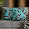 Octopus Kraken Tentacles Grey Teal Wood Ink Art Spun Polyester Square Pillow Case Home Decor