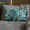 Octopus Kraken Tentacles Grey Teal Wood Ink Art Spun Polyester Square Pillow Case Home Decor