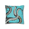 Octopus Kraken Tentacles Grey Teal Wood Ink Art Spun Polyester Square Pillow Case Home Decor