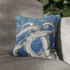 Octopus Kraken Tentacles Ink Blue Vintage Map Art Spun Polyester Square Pillow Case 14 × Home Decor