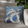 Octopus Kraken Tentacles Ink Blue Vintage Map Art Spun Polyester Square Pillow Case 16 × Home Decor