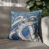 Octopus Kraken Tentacles Ink Blue Vintage Map Art Spun Polyester Square Pillow Case 18 × Home Decor