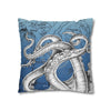 Octopus Kraken Tentacles Ink Blue Vintage Map Art Spun Polyester Square Pillow Case Home Decor