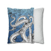 Octopus Kraken Tentacles Ink Blue Vintage Map Art Spun Polyester Square Pillow Case Home Decor