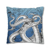 Octopus Kraken Tentacles Ink Blue Vintage Map Art Spun Polyester Square Pillow Case Home Decor