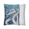 Octopus Kraken Tentacles Ink Blue Vintage Map Art Spun Polyester Square Pillow Case Home Decor