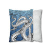 Octopus Kraken Tentacles Ink Blue Vintage Map Art Spun Polyester Square Pillow Case Home Decor