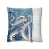 Octopus Kraken Tentacles Ink Blue Vintage Map Art Spun Polyester Square Pillow Case Home Decor