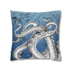 Octopus Kraken Tentacles Ink Blue Vintage Map Art Spun Polyester Square Pillow Case Home Decor