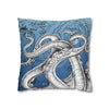 Octopus Kraken Tentacles Ink Blue Vintage Map Art Spun Polyester Square Pillow Case Home Decor