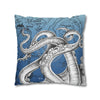 Octopus Kraken Tentacles Ink Blue Vintage Map Art Spun Polyester Square Pillow Case Home Decor