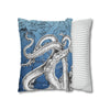 Octopus Kraken Tentacles Ink Blue Vintage Map Art Spun Polyester Square Pillow Case Home Decor